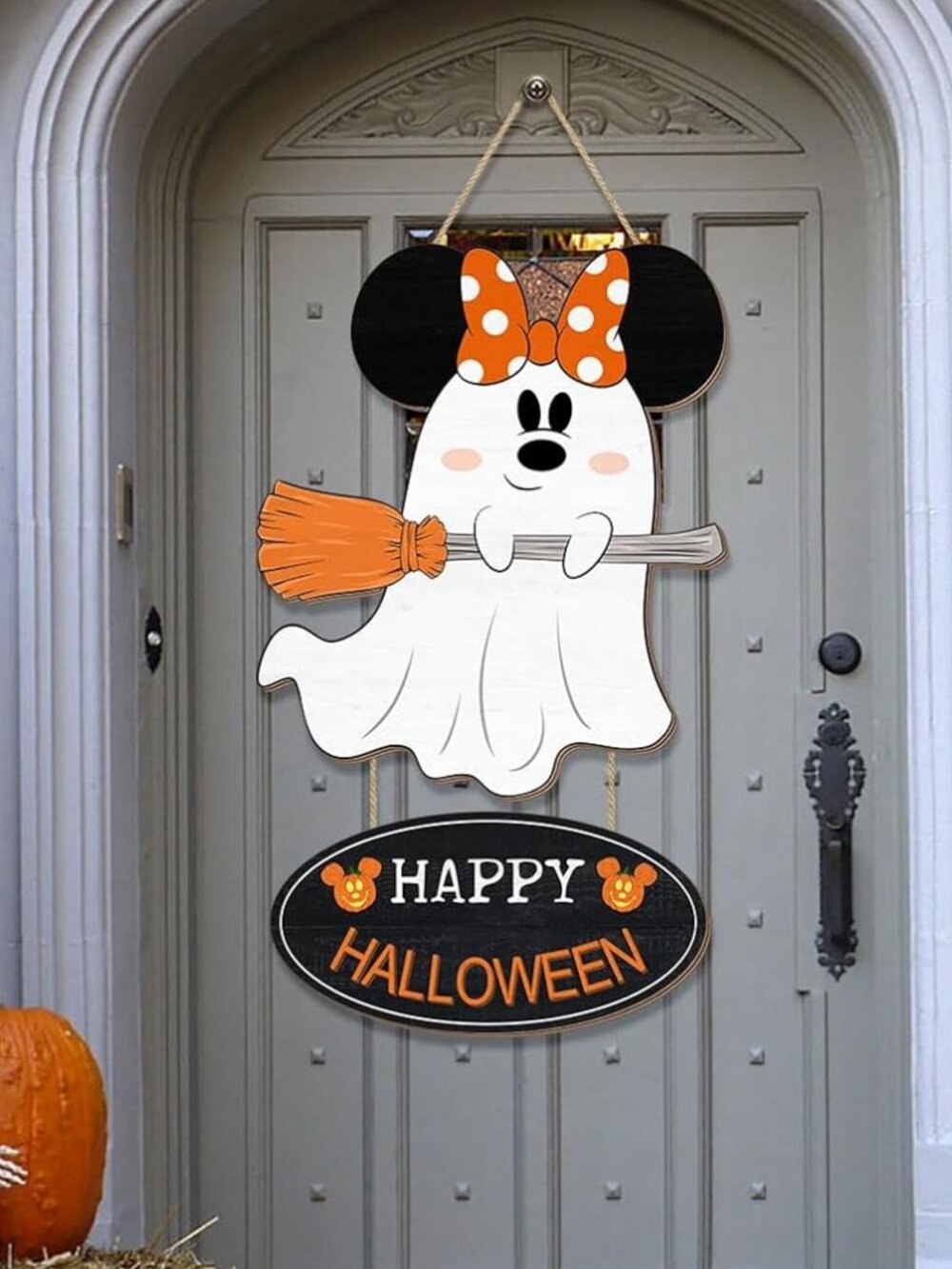 Halloween Mouse Ghost Wooden Door Hanging Sign